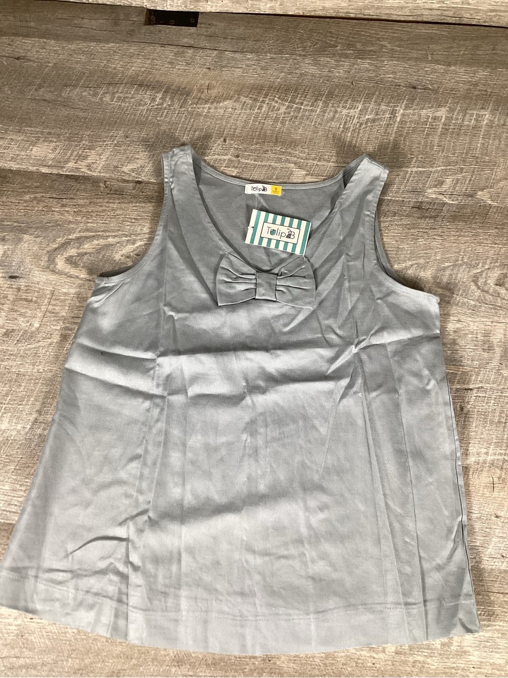 Tulip Gray Linen Blend Sleeveless Top Women’s Size S Bow Detail NWT